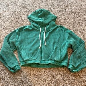 Aerie cropped waffle knit full zip